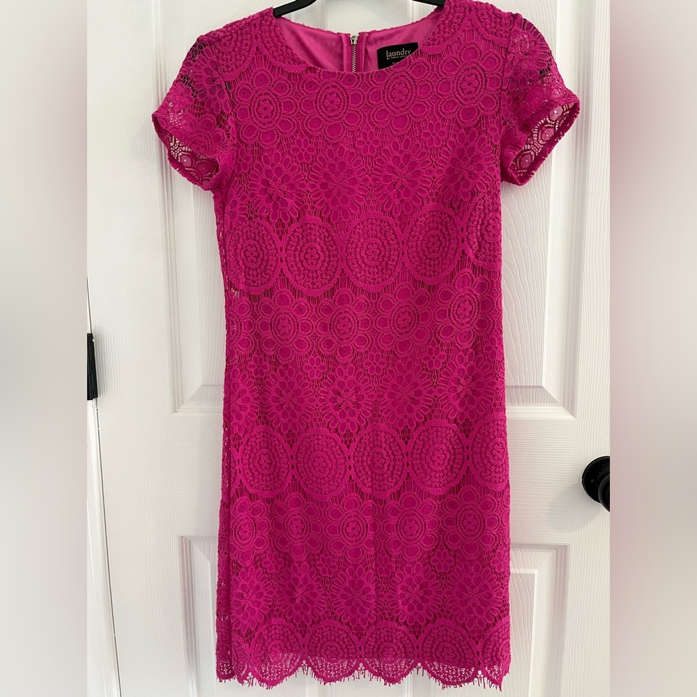 Hot pink lace midi dress